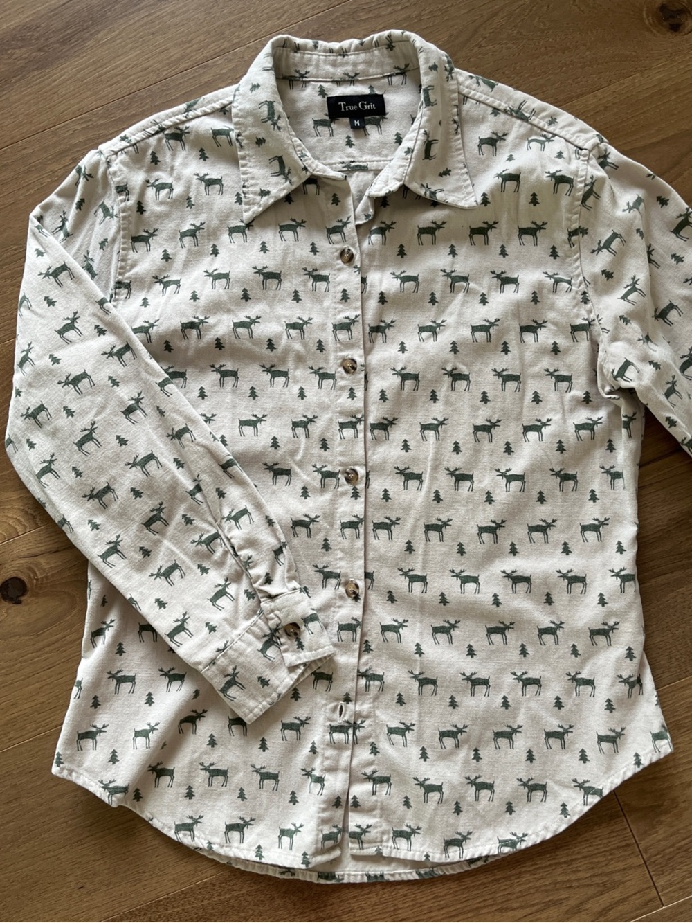 True Grit Vintage Pine Moose Soft Chamois Button-Down Size M NWOT